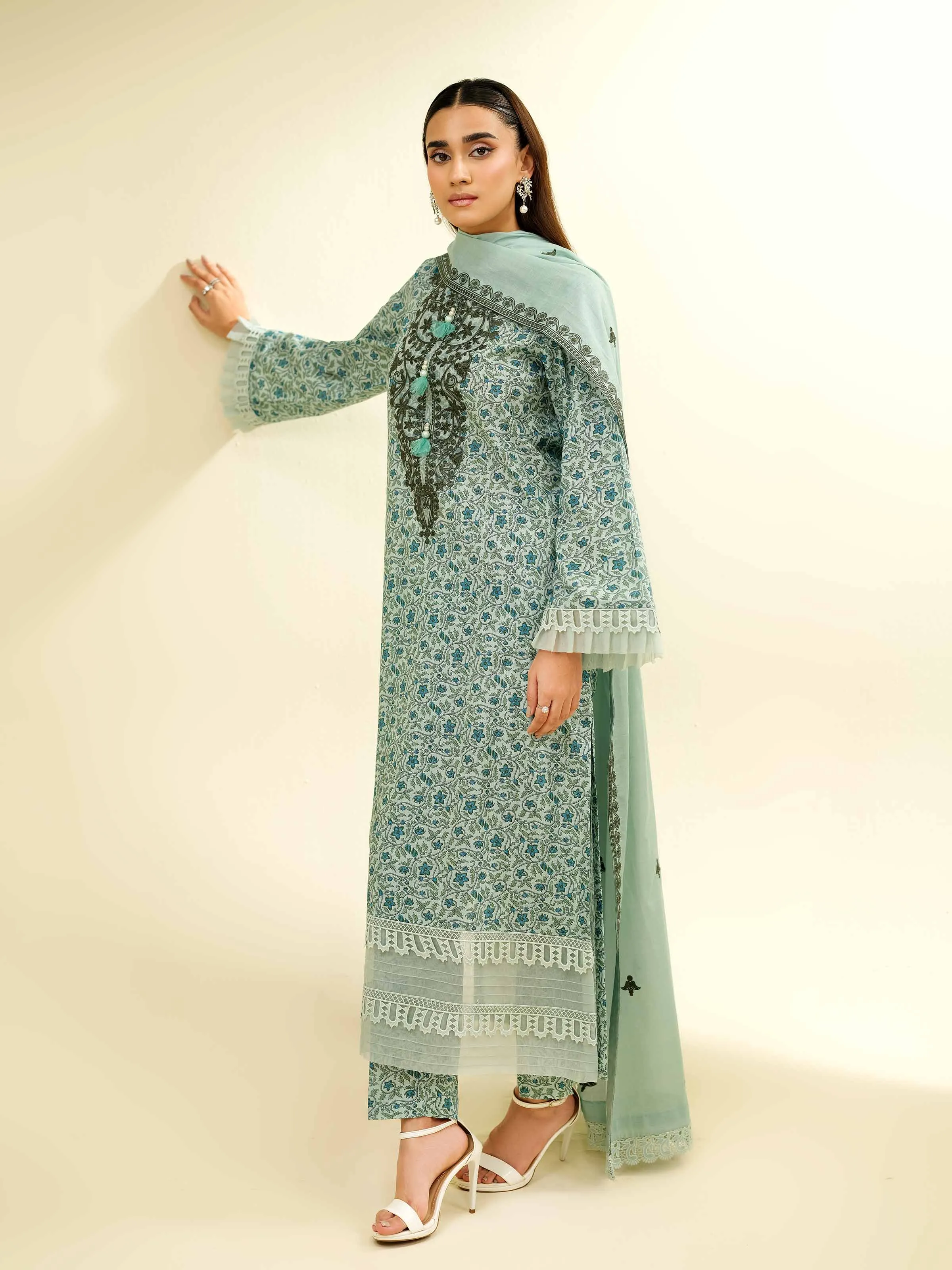 3 Piece - Printed Embroidered Suit - 42501361