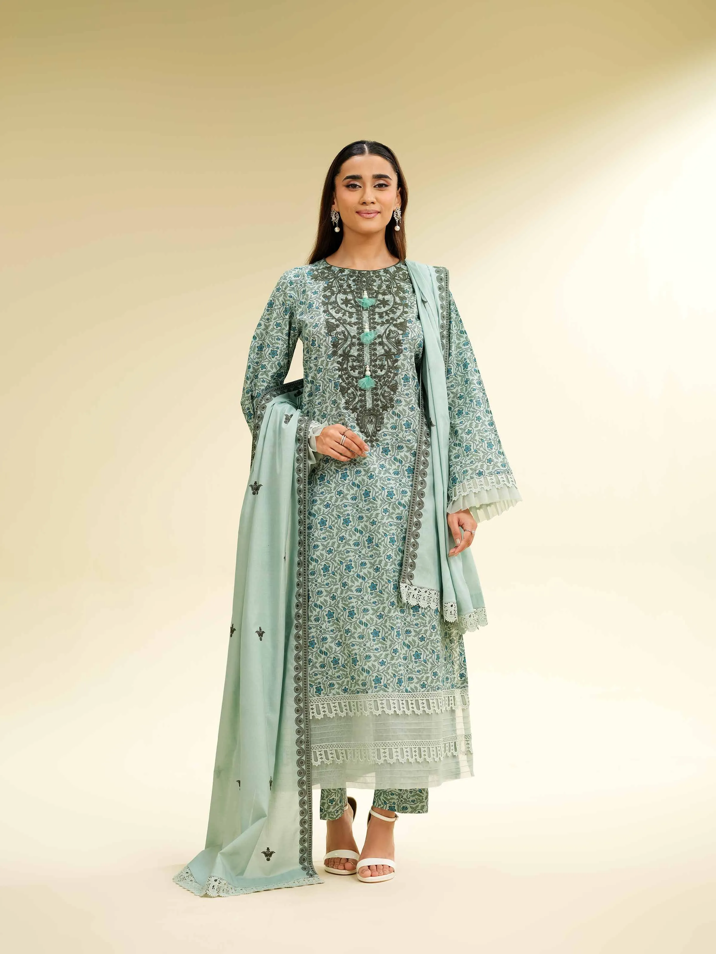 3 Piece - Printed Embroidered Suit - 42501361