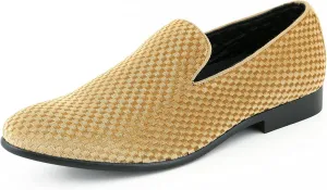 Amali Fishman Mens Dress Shoes Plush Velvet with a Quilted Design Slip-on Driver Shoes for Men Velvet Loafers The Original Smoking Men Tuxedo Slipper Shoes
