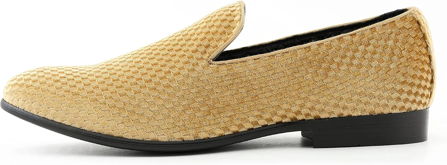 Amali Fishman Mens Dress Shoes Plush Velvet with a Quilted Design Slip-on Driver Shoes for Men Velvet Loafers The Original Smoking Men Tuxedo Slipper Shoes