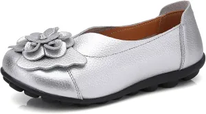 Ballet Flats Shoes for Women Flower Trim Round Vamp Shoes Cowhide Casual Slipper Loafers Cushion Slip-Ons Lightweight Footwear Summer Driving Comfortable Loafers 2025