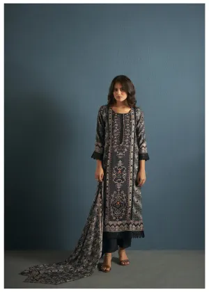 Black And Pastel Printed RhineStone Work Muslin Pakistani Ethnic Set With Dupatta