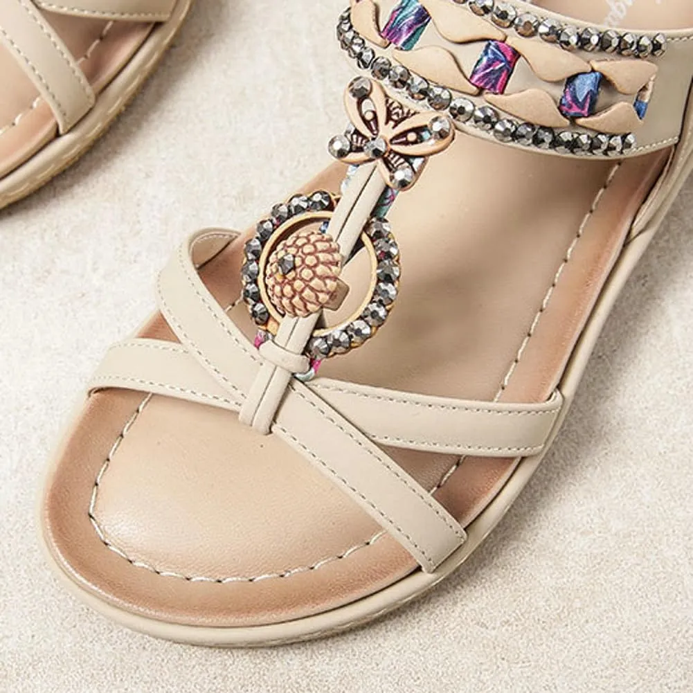 Caistre Flat Sandal for Women Shiny Rhinestone Comfortable Dressy Sandal 2025 Indoor Outdoor Bohemian Beach Open Toe Shoes