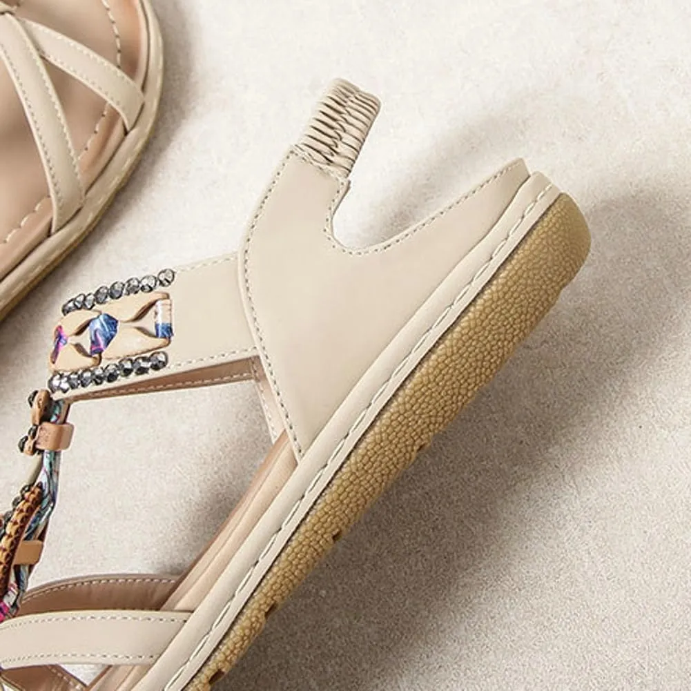 Caistre Flat Sandal for Women Shiny Rhinestone Comfortable Dressy Sandal 2025 Indoor Outdoor Bohemian Beach Open Toe Shoes