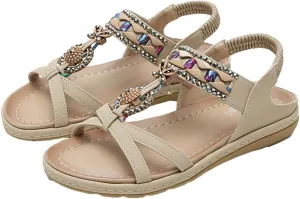 Caistre Flat Sandal for Women Shiny Rhinestone Comfortable Dressy Sandal 2025 Indoor Outdoor Bohemian Beach Open Toe Shoes