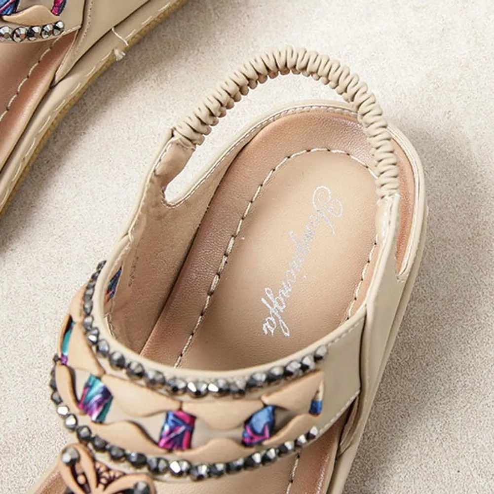 Caistre Flat Sandal for Women Shiny Rhinestone Comfortable Dressy Sandal 2025 Indoor Outdoor Bohemian Beach Open Toe Shoes