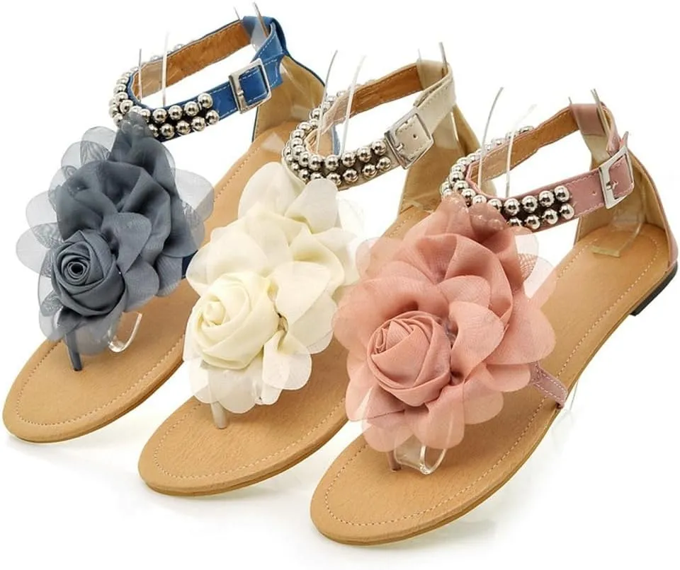 Caistre Womens Flower Flat Sandal Soft Comfortable Arch Support Rhinestone Thong Sandal 2025 Fashion Summer Dressy Shoes
