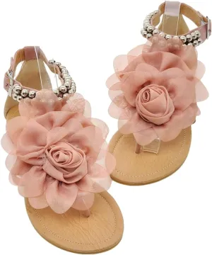 Caistre Womens Flower Flat Sandal Soft Comfortable Arch Support Rhinestone Thong Sandal 2025 Fashion Summer Dressy Shoes