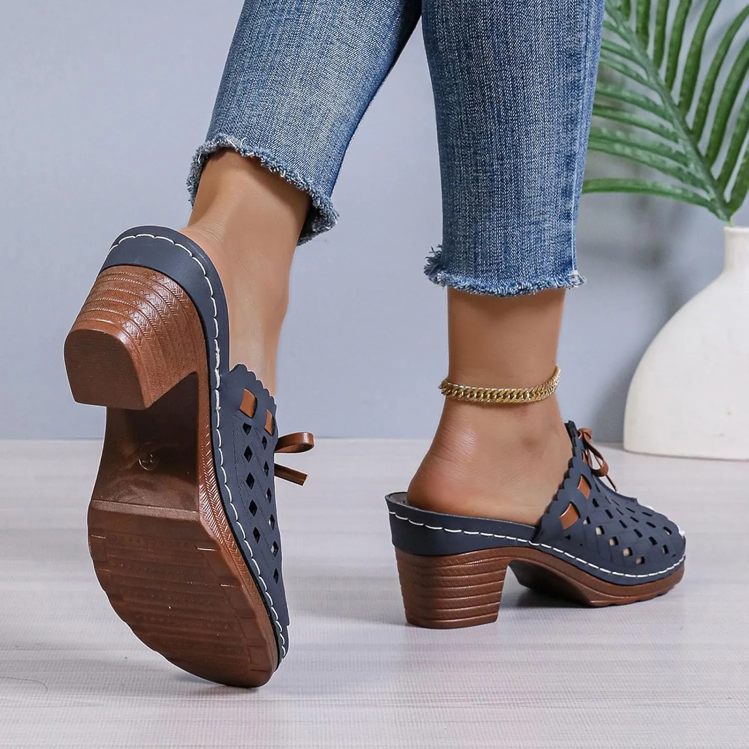 Chunky Heel Sandals for Women Dressy Wedges Slip On Orthopedic Wedge Sandals for Women Comfortable Breathable Fishmouth Vacation Beach Chunky Heels Summer Shoes
