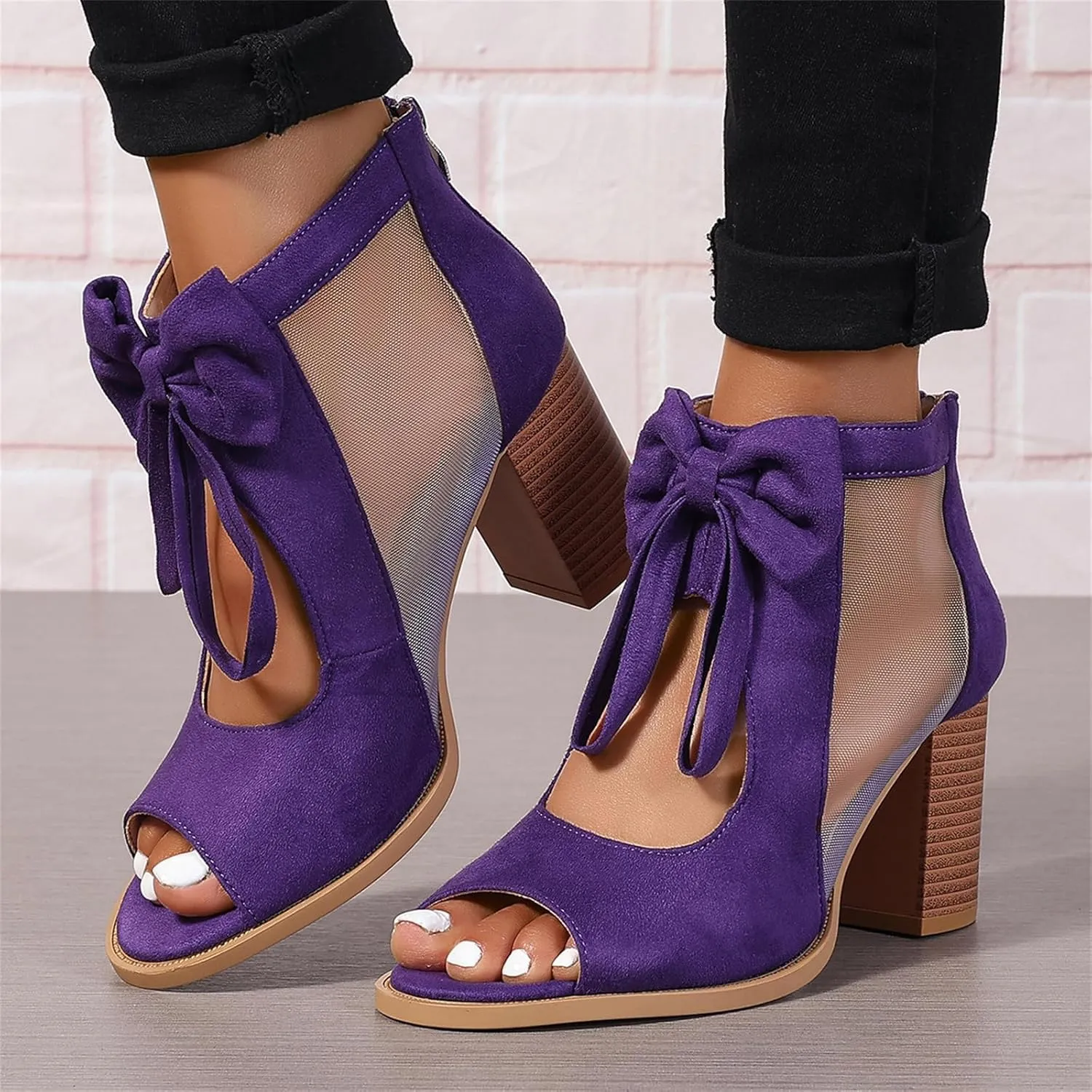 Chunky Sandals for Women 2025 Block Chunky High Heels Sandals Fishmouth Open Toe Shoes Ankle Mesh Bow Party Slingback Fashion Comfortable Wedding Pumps Shoes