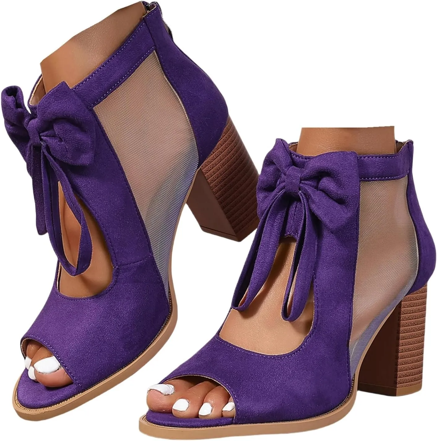 Chunky Sandals for Women 2025 Block Chunky High Heels Sandals Fishmouth Open Toe Shoes Ankle Mesh Bow Party Slingback Fashion Comfortable Wedding Pumps Shoes