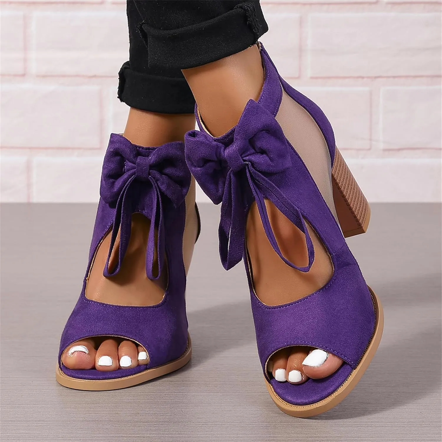 Chunky Sandals for Women 2025 Block Chunky High Heels Sandals Fishmouth Open Toe Shoes Ankle Mesh Bow Party Slingback Fashion Comfortable Wedding Pumps Shoes