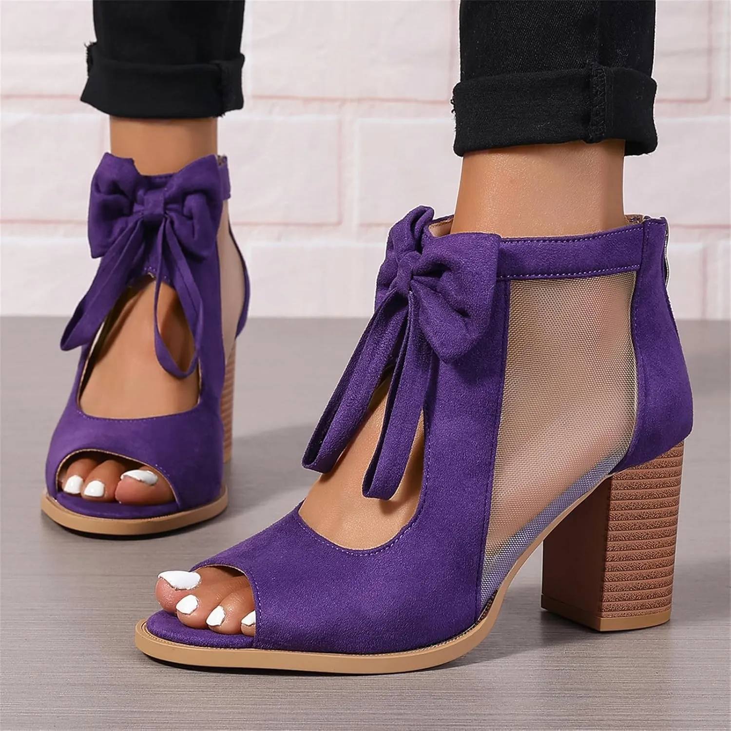 Chunky Sandals for Women 2025 Block Chunky High Heels Sandals Fishmouth Open Toe Shoes Ankle Mesh Bow Party Slingback Fashion Comfortable Wedding Pumps Shoes