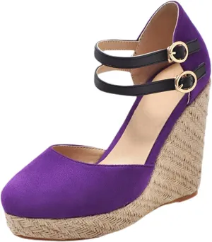 Chunky Sandals For Women Comfortable Non Slip Wedge Sandals Orthopedic Casual Platform Sandal with Double Adjustable Ankle Strap Metal Buckle Ladies Elegant Shoes