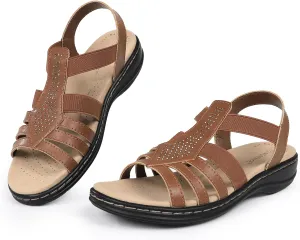 CIOR Leather Women Sandals with Arch Support, Comfortable Memory Foam Summer Beach Sandals Shoes