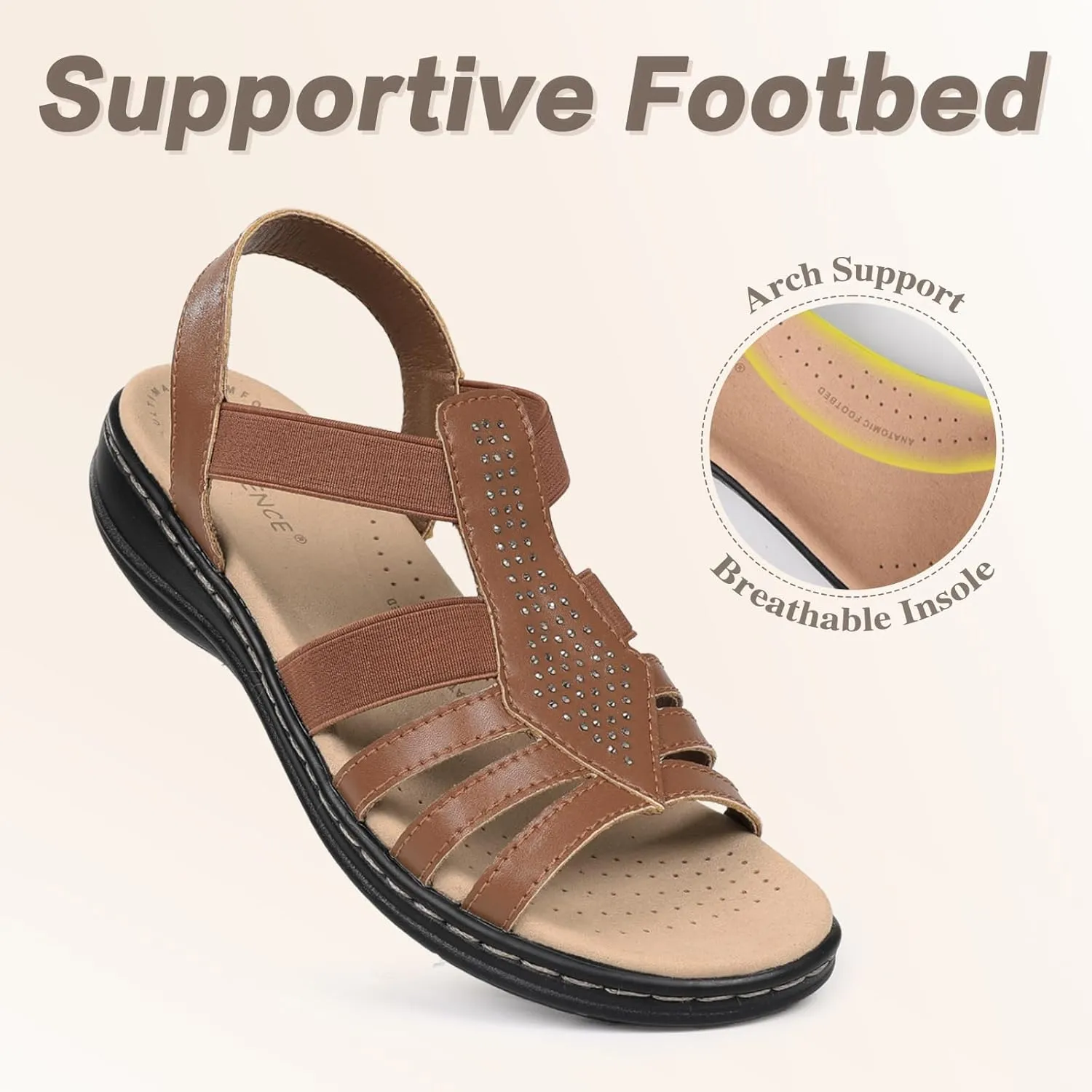 CIOR Leather Women Sandals with Arch Support, Comfortable Memory Foam Summer Beach Sandals Shoes