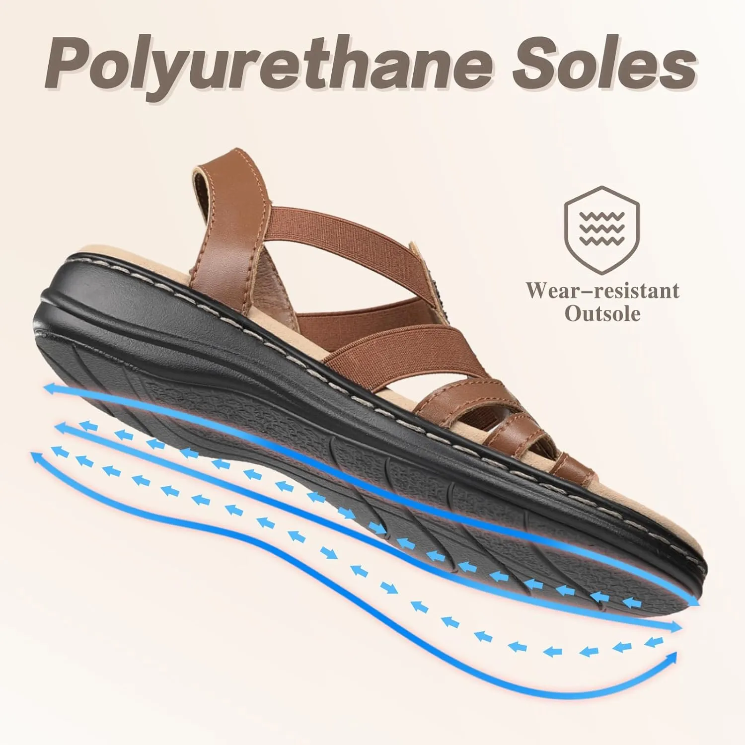 CIOR Leather Women Sandals with Arch Support, Comfortable Memory Foam Summer Beach Sandals Shoes