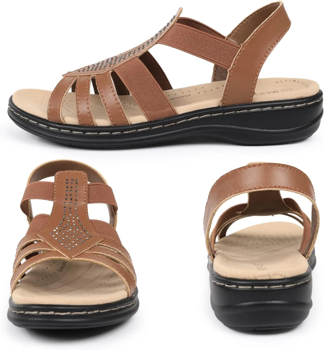 CIOR Leather Women Sandals with Arch Support, Comfortable Memory Foam Summer Beach Sandals Shoes