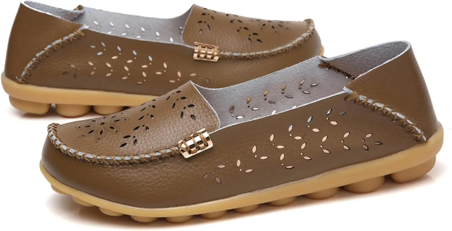 Comfort Loafers for Women Shoes Comfortable Casual Walking Boat Shoes Round Toe Non Slip Sandals Comfort Soft Sole Office Flat Loafer Cute Leather Walking Shoe