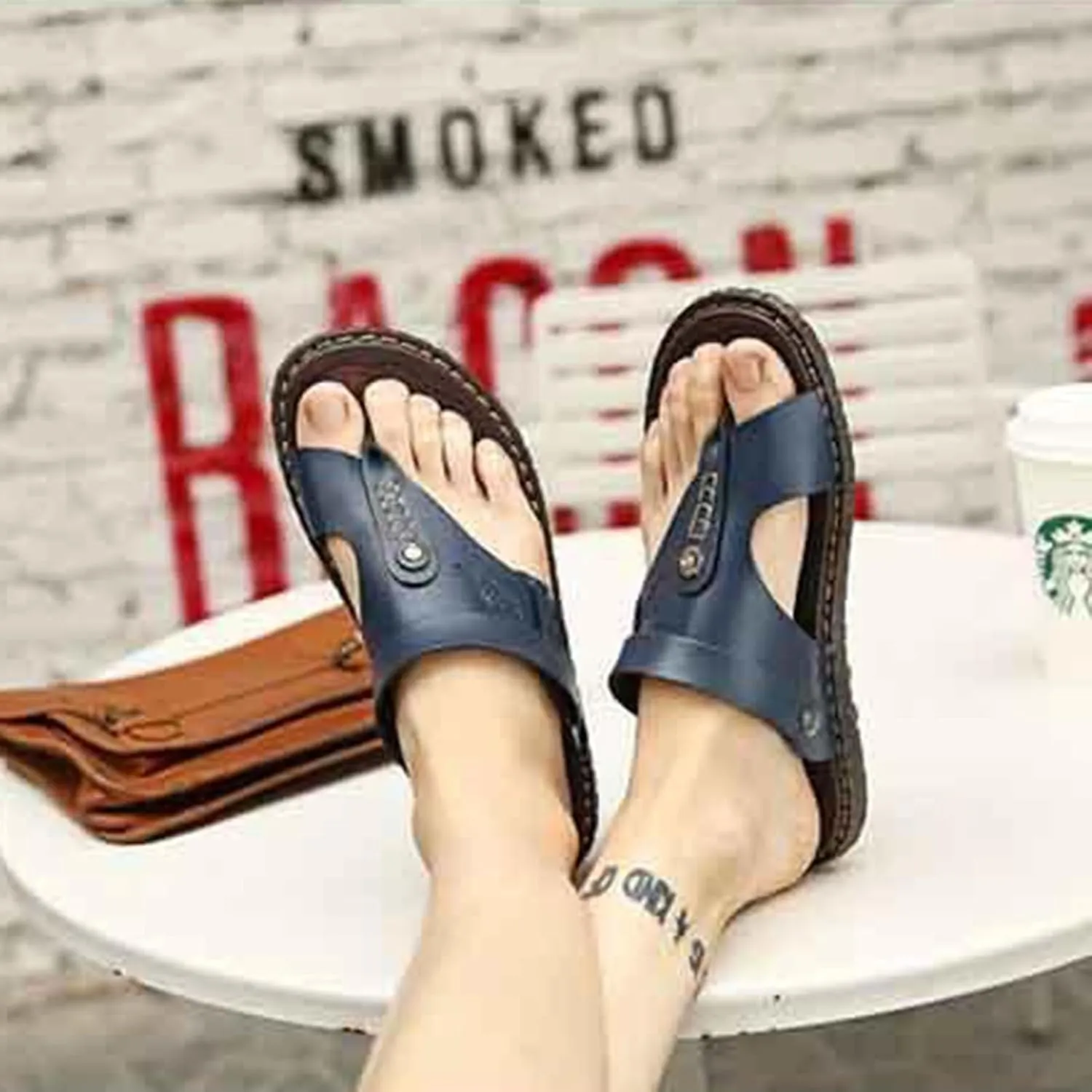 Comfortable Leather Bunion Corrector Sandals Men, Durable Men's Sandals Bunion Relief(Blue,7)