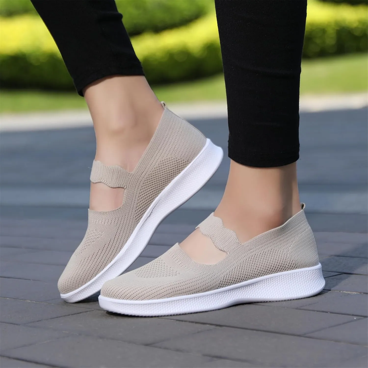 EnllerviiD Women Mary Jane Platform Sneakers Slip On Air Cushion Comfortable Wide Width Lightweight Nurse Shoes Loafers