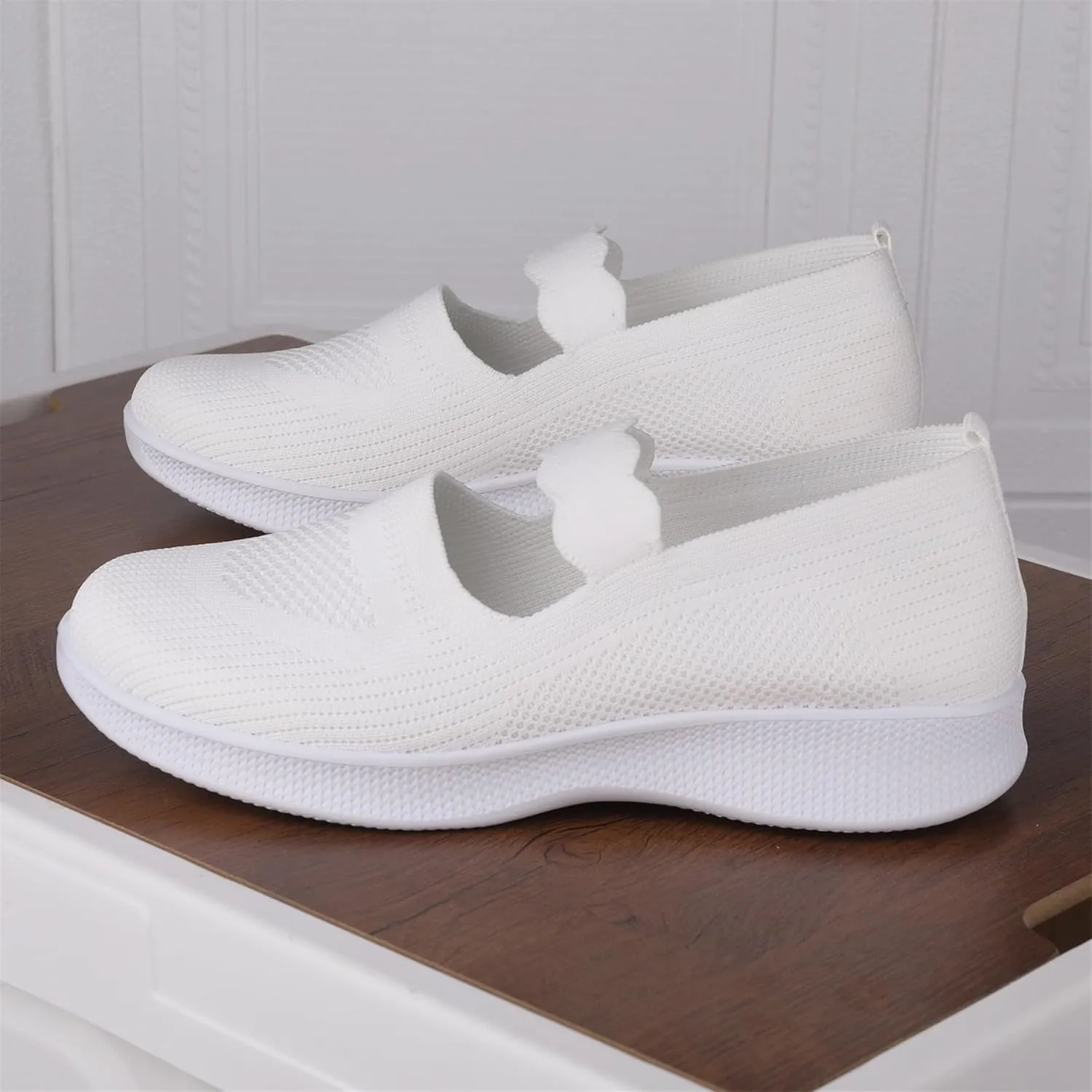 EnllerviiD Women Mary Jane Platform Sneakers Slip On Air Cushion Comfortable Wide Width Lightweight Nurse Shoes Loafers