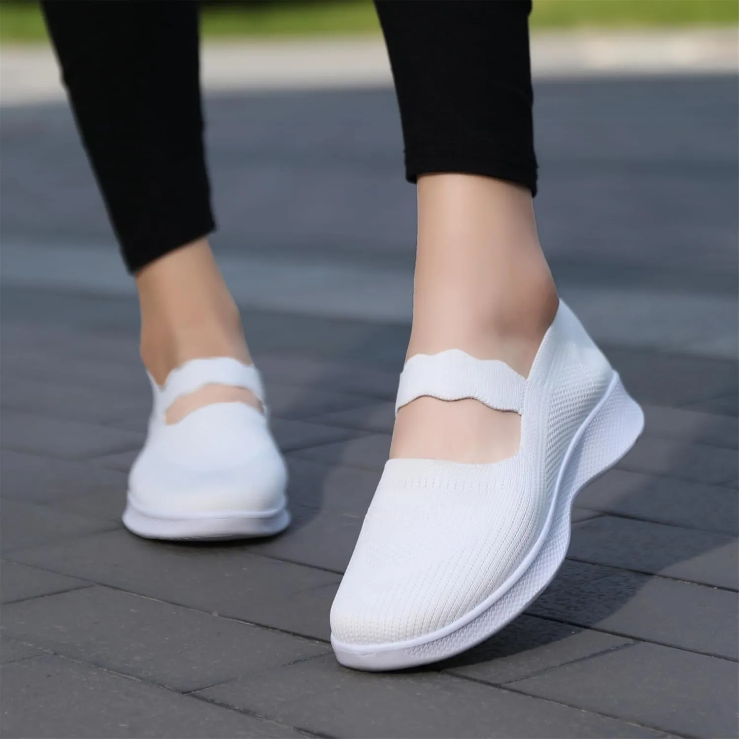 EnllerviiD Women Mary Jane Platform Sneakers Slip On Air Cushion Comfortable Wide Width Lightweight Nurse Shoes Loafers