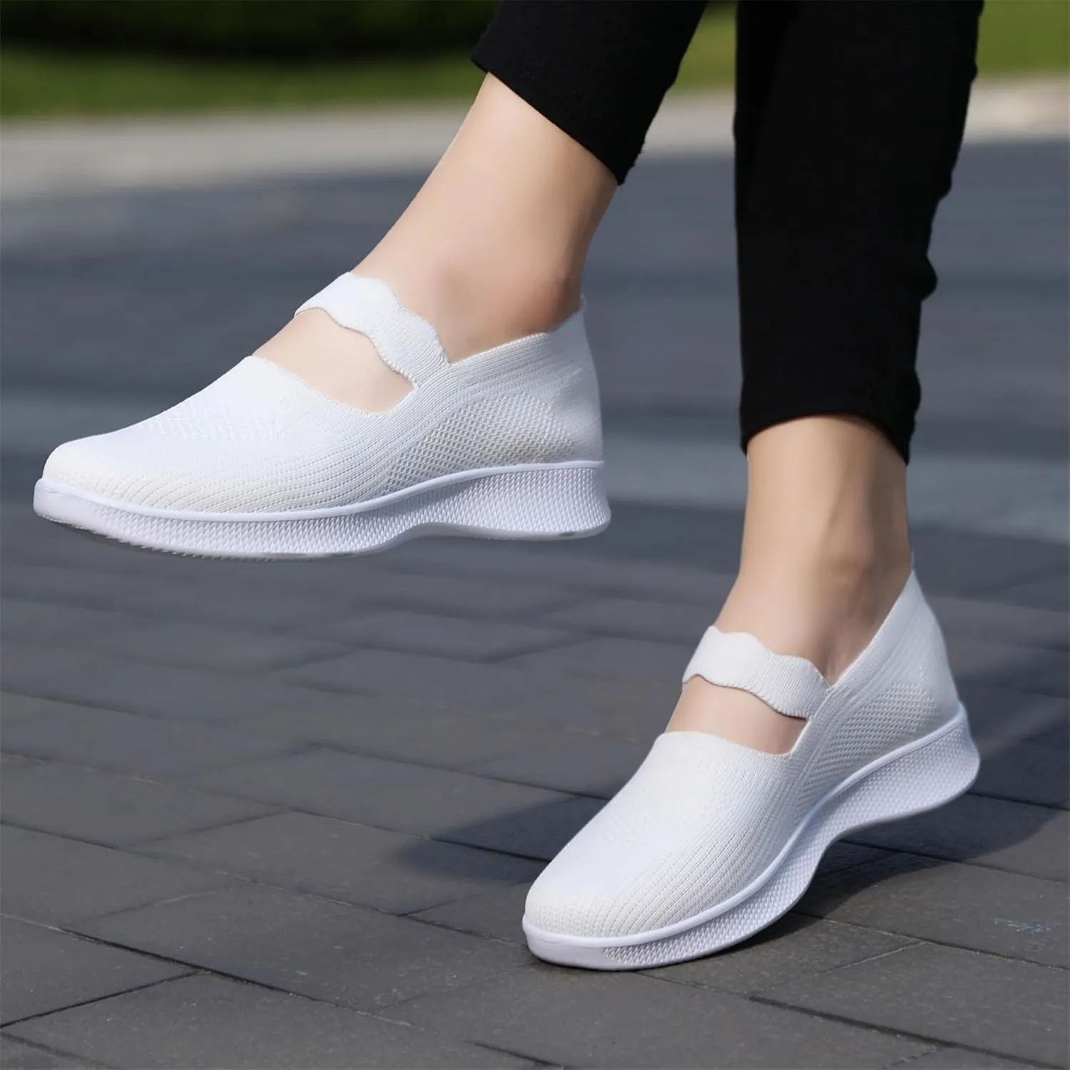 EnllerviiD Women Mary Jane Platform Sneakers Slip On Air Cushion Comfortable Wide Width Lightweight Nurse Shoes Loafers