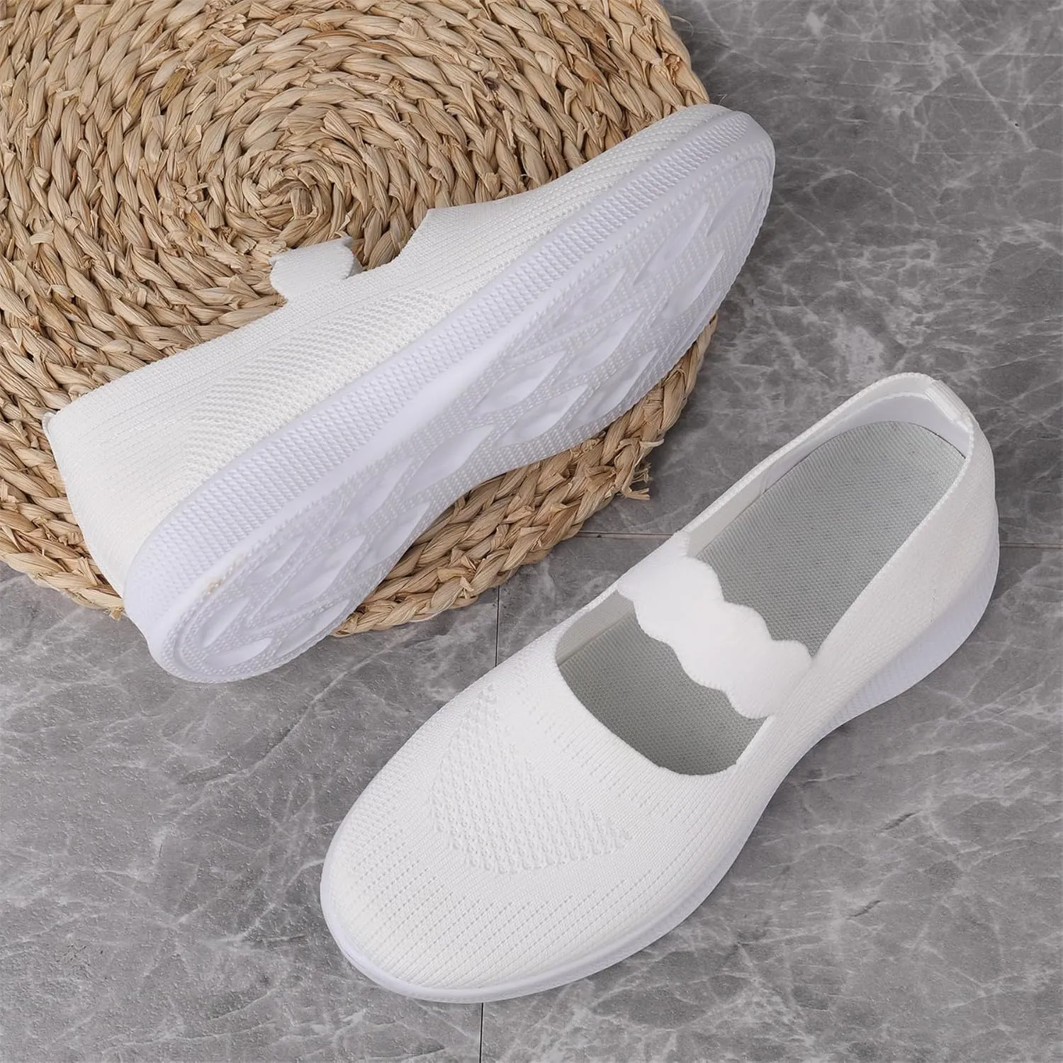 EnllerviiD Women Mary Jane Platform Sneakers Slip On Air Cushion Comfortable Wide Width Lightweight Nurse Shoes Loafers