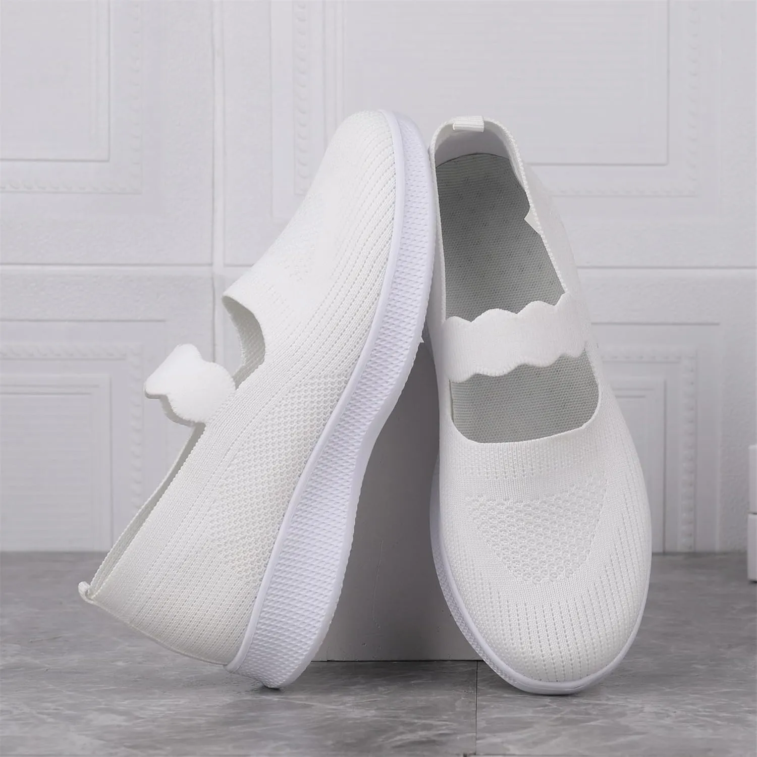 EnllerviiD Women Mary Jane Platform Sneakers Slip On Air Cushion Comfortable Wide Width Lightweight Nurse Shoes Loafers