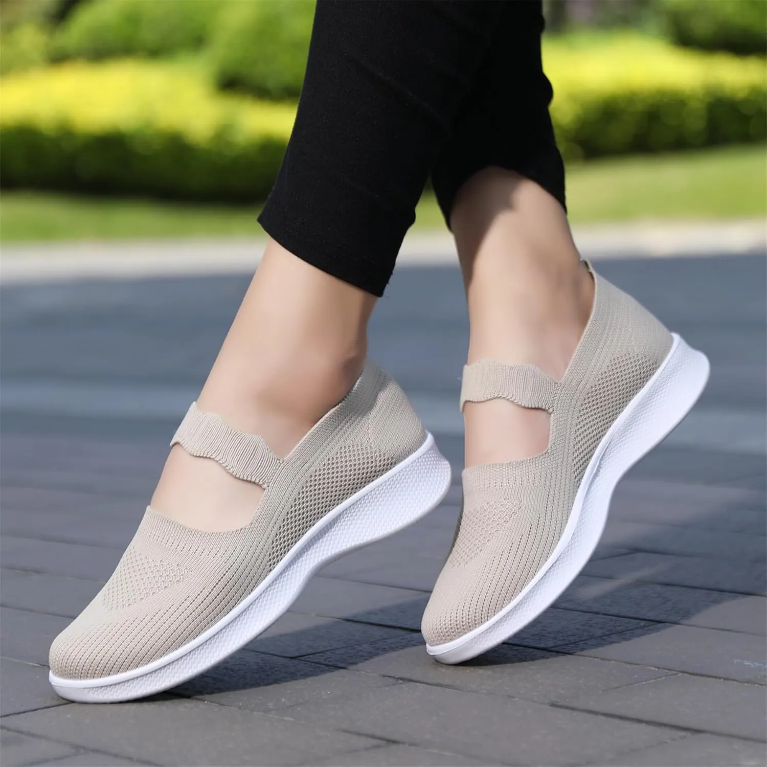 EnllerviiD Women Mary Jane Platform Sneakers Slip On Air Cushion Comfortable Wide Width Lightweight Nurse Shoes Loafers