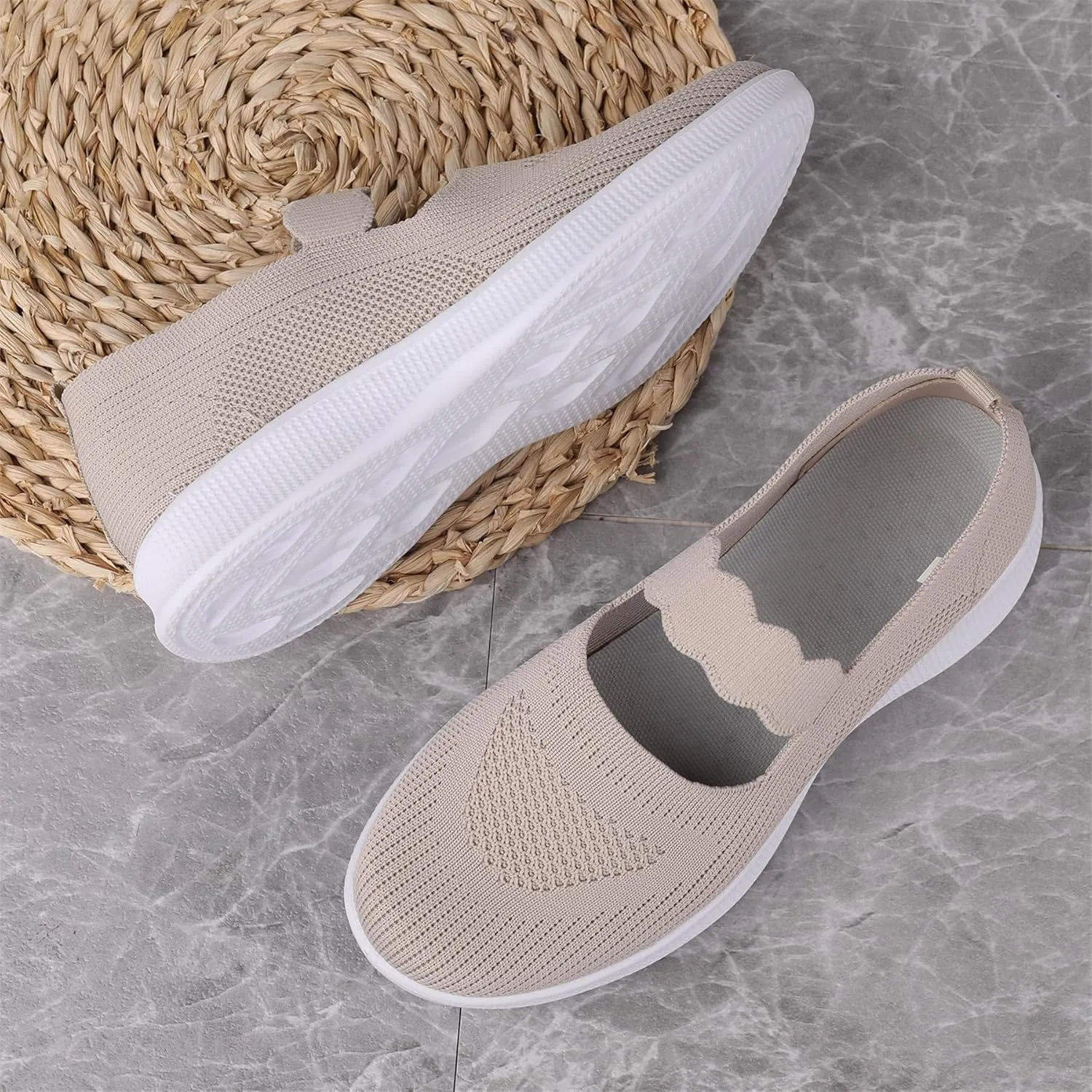 EnllerviiD Women Mary Jane Platform Sneakers Slip On Air Cushion Comfortable Wide Width Lightweight Nurse Shoes Loafers