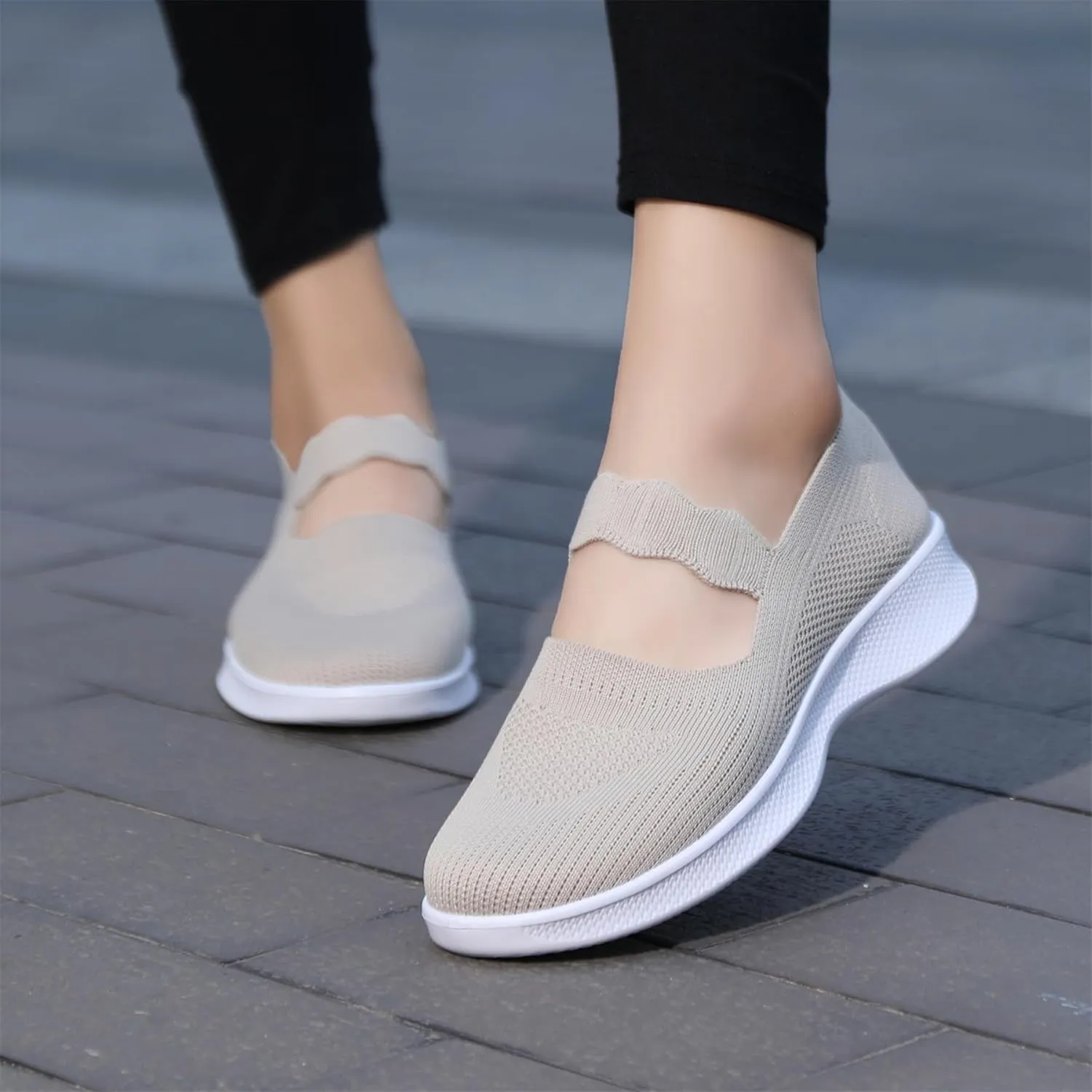 EnllerviiD Women Mary Jane Platform Sneakers Slip On Air Cushion Comfortable Wide Width Lightweight Nurse Shoes Loafers