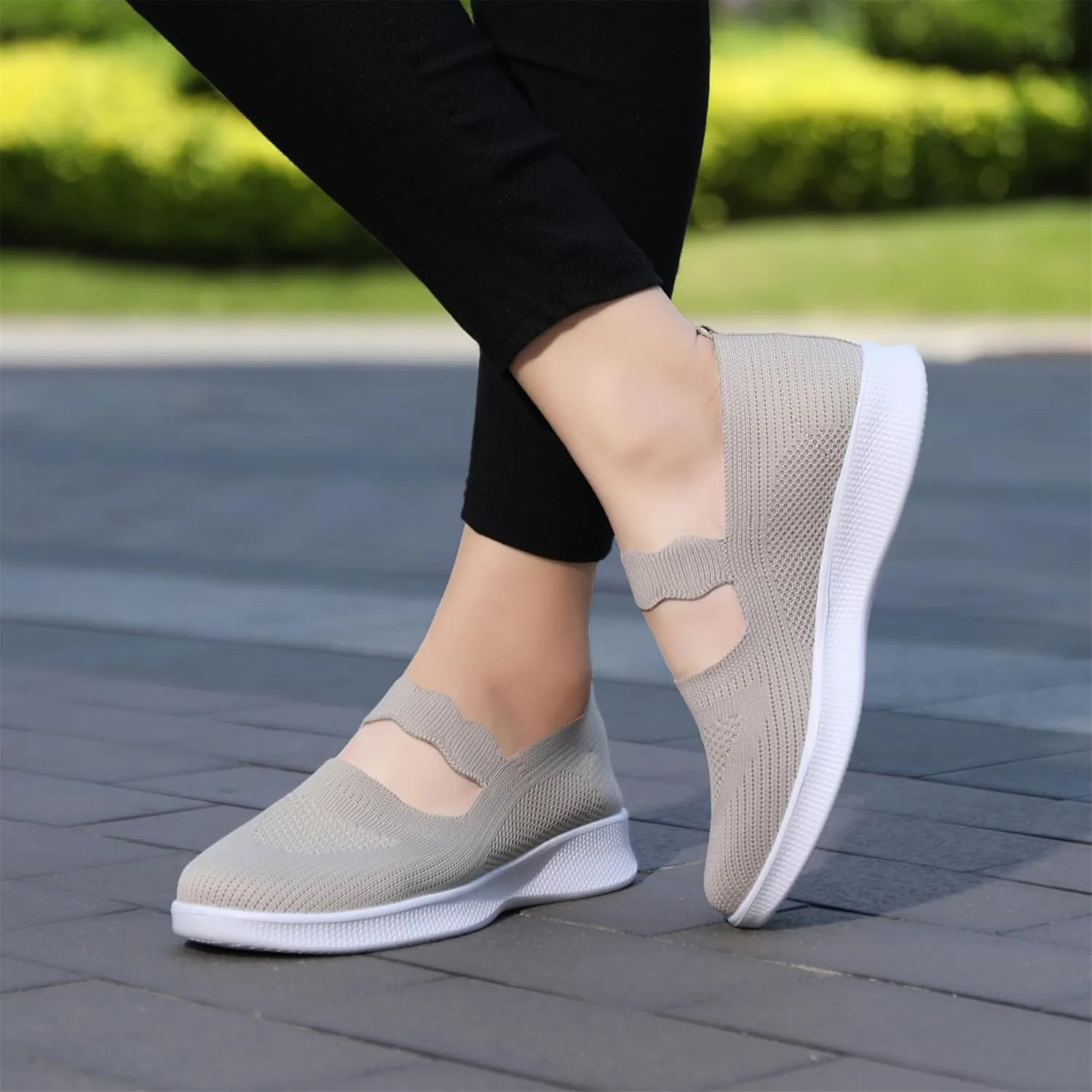 EnllerviiD Women Mary Jane Platform Sneakers Slip On Air Cushion Comfortable Wide Width Lightweight Nurse Shoes Loafers