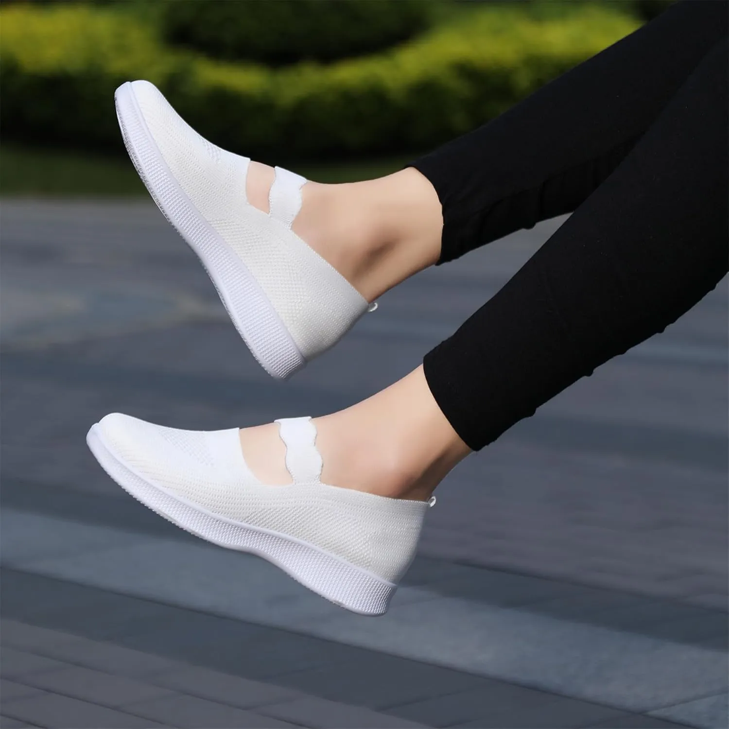 EnllerviiD Women Mary Jane Platform Sneakers Slip On Air Cushion Comfortable Wide Width Lightweight Nurse Shoes Loafers
