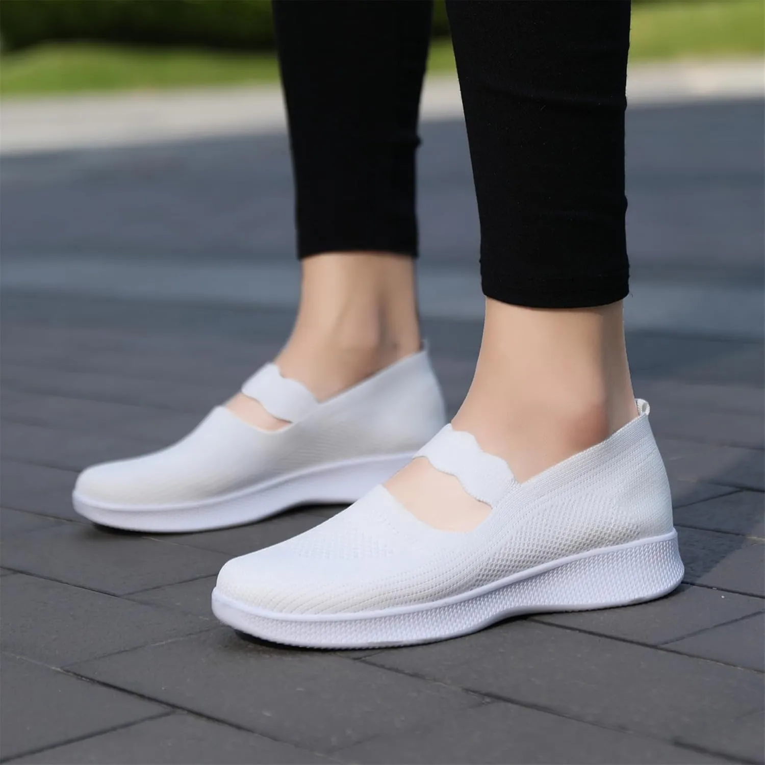 EnllerviiD Women Mary Jane Platform Sneakers Slip On Air Cushion Comfortable Wide Width Lightweight Nurse Shoes Loafers