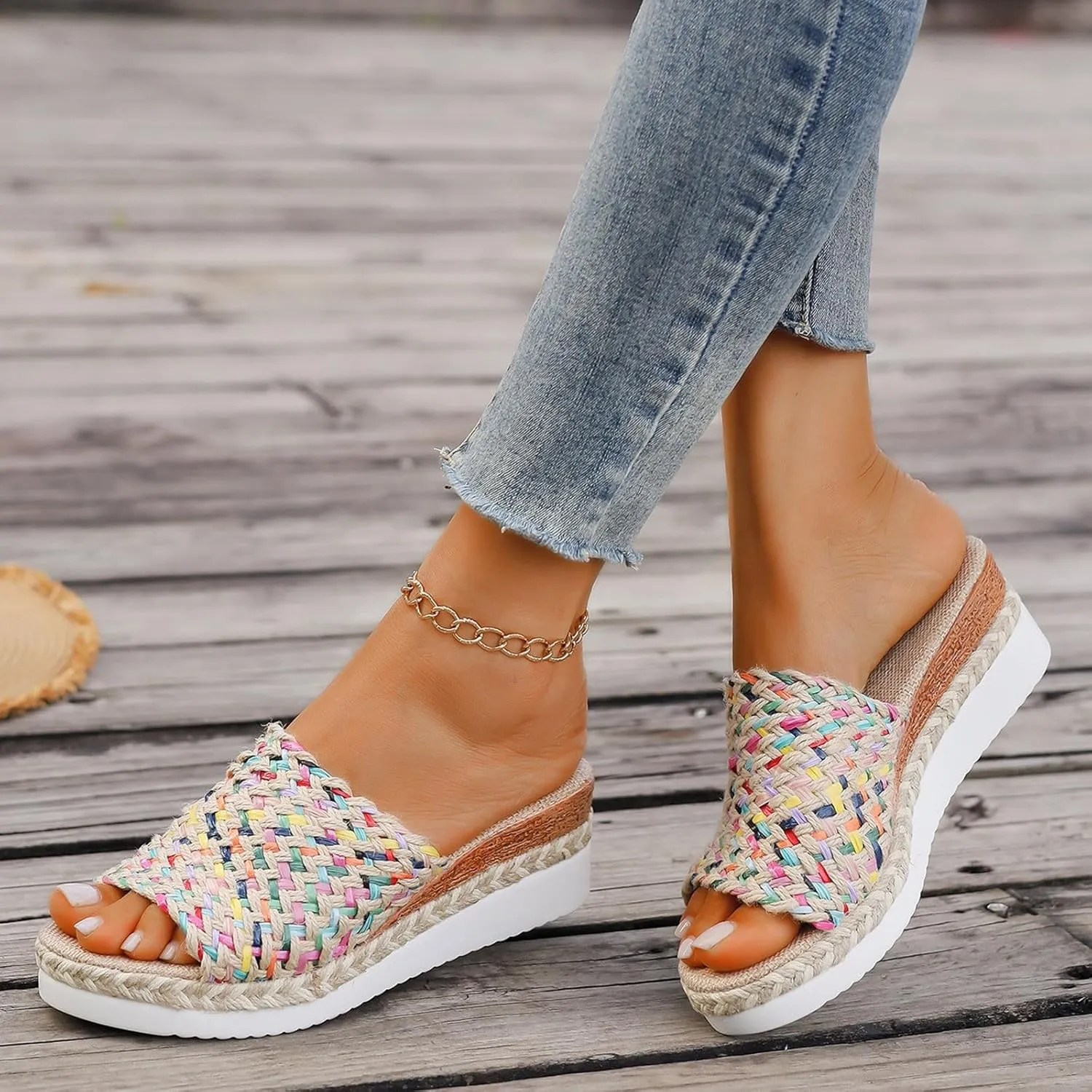 Espadrilles Wedge Sandals for Women 2025 Dressy Orthopedic Woven Open Toe Casual Slip On Platform Sandals Women Comfortable Wide Width Walking Dress Slides Shoes for Beach Vacation