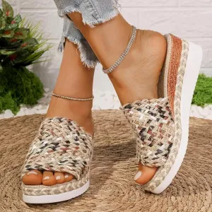 Espadrilles Wedge Sandals for Women 2025 Dressy Orthopedic Woven Open Toe Casual Slip On Platform Sandals Women Comfortable Wide Width Walking Dress Slides Shoes for Beach Vacation
