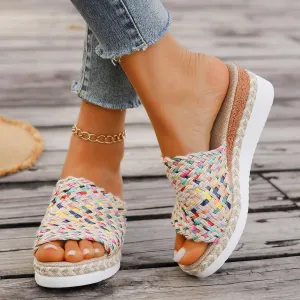 Espadrilles Wedge Sandals for Women 2025 Dressy Orthopedic Woven Open Toe Casual Slip On Platform Sandals Women Comfortable Wide Width Walking Dress Slides Shoes for Beach Vacation