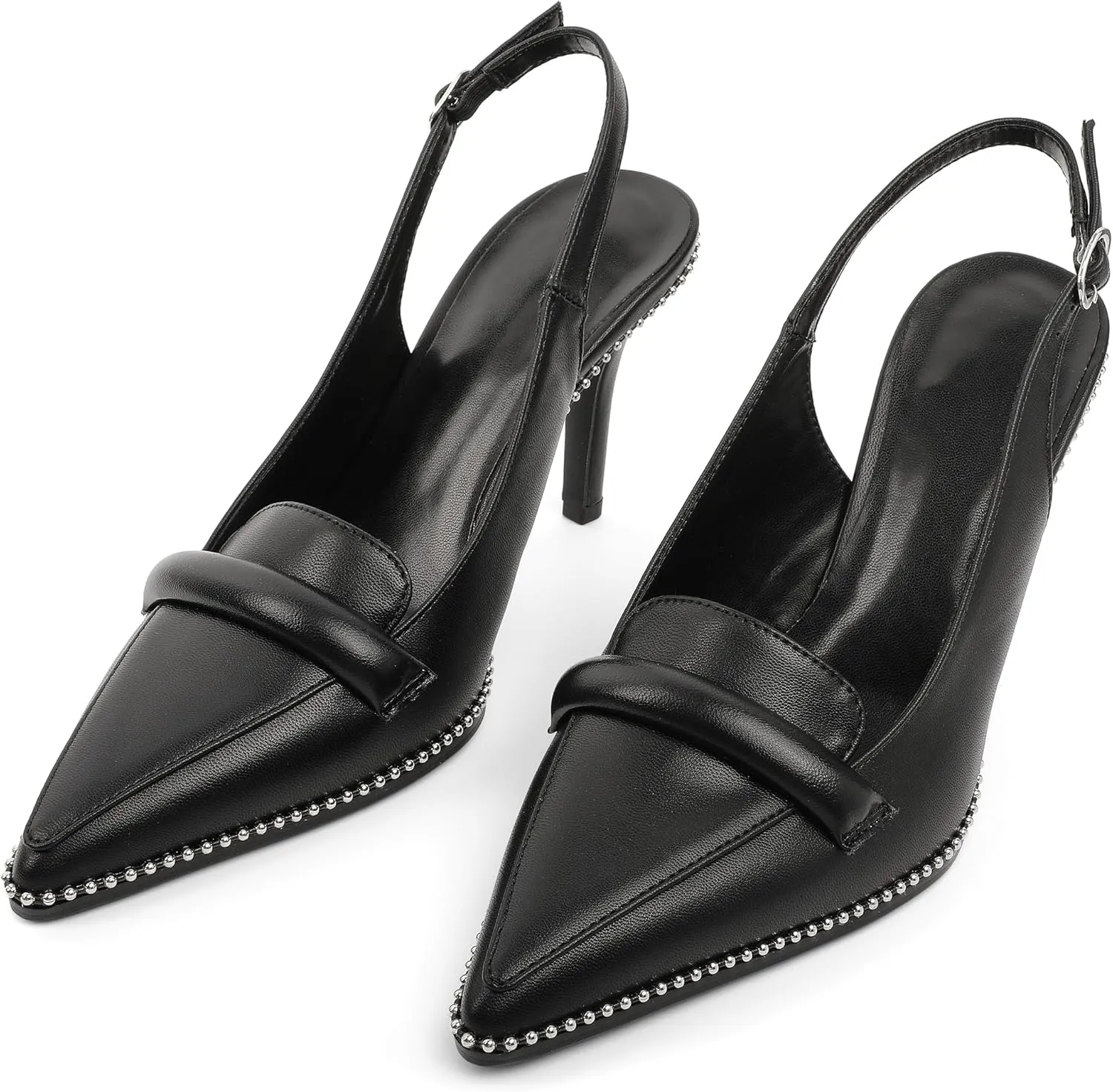 Esvowido Women 3.5" Slingback High Heel Pumps Stilettos Beaded Pointed Toe Shoes Slip On Loafers Pumps Patent Leather High Heel Shoes for Women