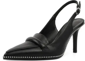 Esvowido Women 3.5" Slingback High Heel Pumps Stilettos Beaded Pointed Toe Shoes Slip On Loafers Pumps Patent Leather High Heel Shoes for Women