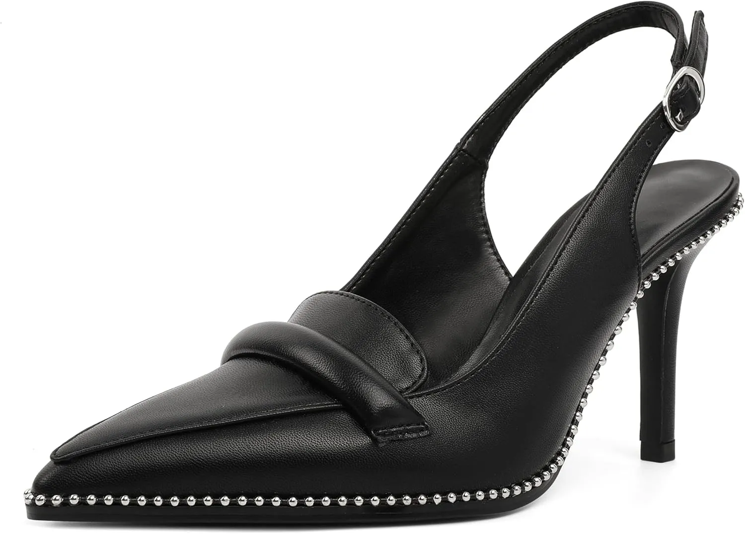 Esvowido Women 3.5" Slingback High Heel Pumps Stilettos Beaded Pointed Toe Shoes Slip On Loafers Pumps Patent Leather High Heel Shoes for Women