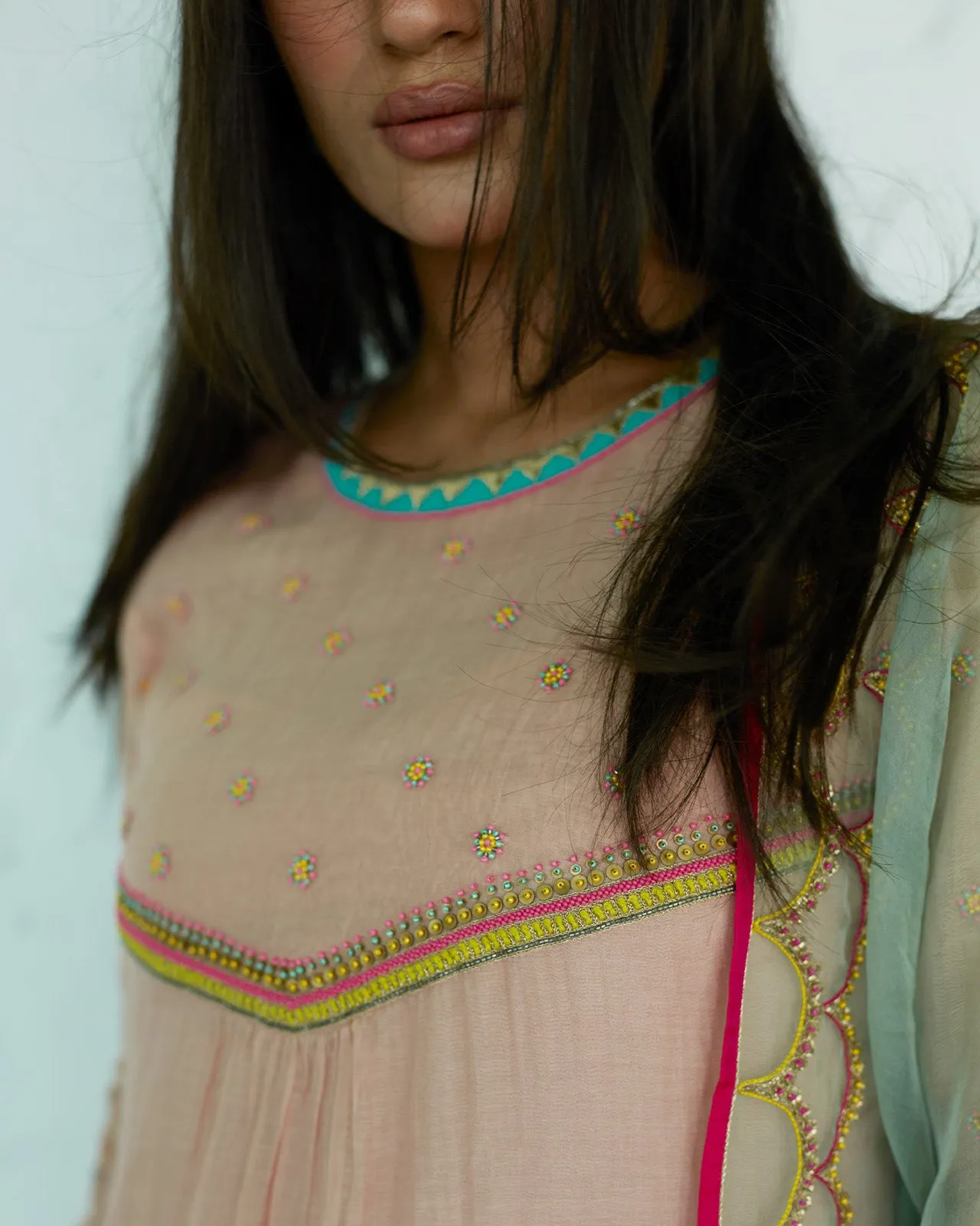 Firdaus Pastel Pink Tiered Kurta set
