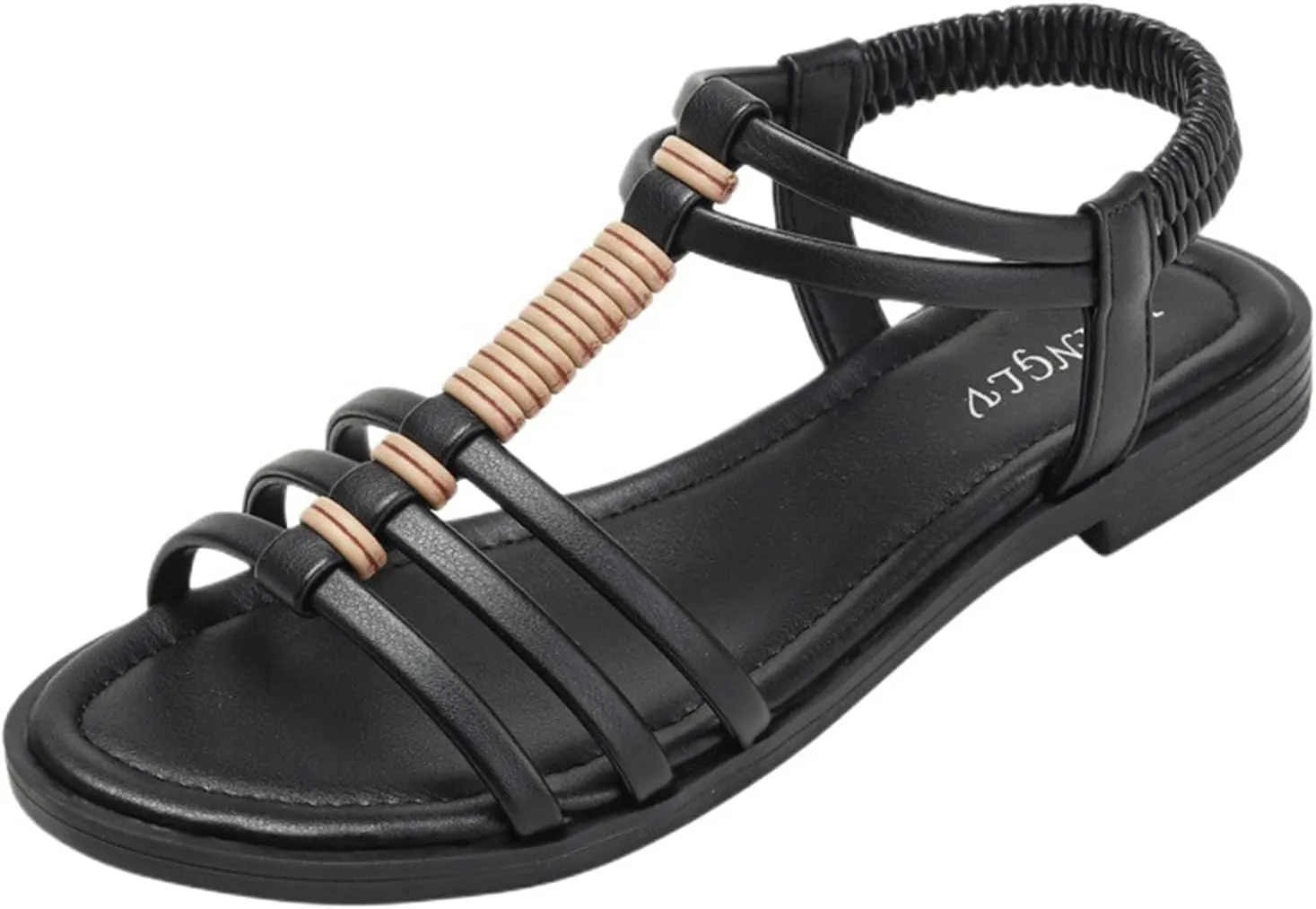 Flats for Women 2025 Gladiator Open Toe Beach Flats Slip On Ankle Elastic Sandals Dressy Casual Comfortable Walking Shoes Fashion Leather Vamp Summer Shoes