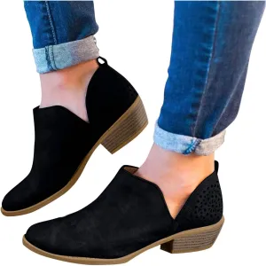 Hbeylia Women's Boots Vintage Fashion V Cut Pointed Toe Chunky Mid Heels Ankle Booties Retro Bohemian Cut Out Short Boots Boho Beach Dress Boots For Women Ladies Vacation Wedding Party