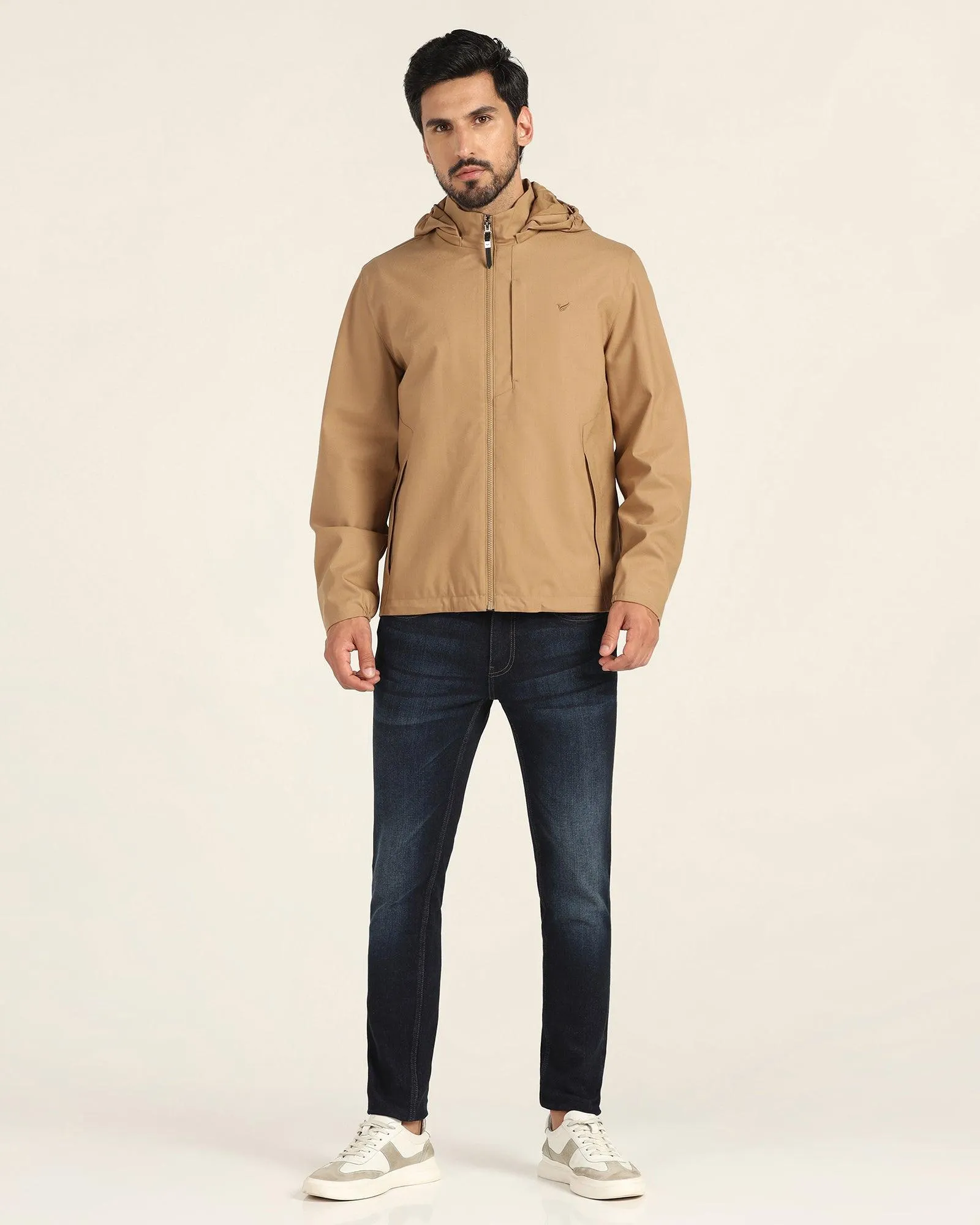 Hoodie Beige Solid Zipper Jacket - Liam