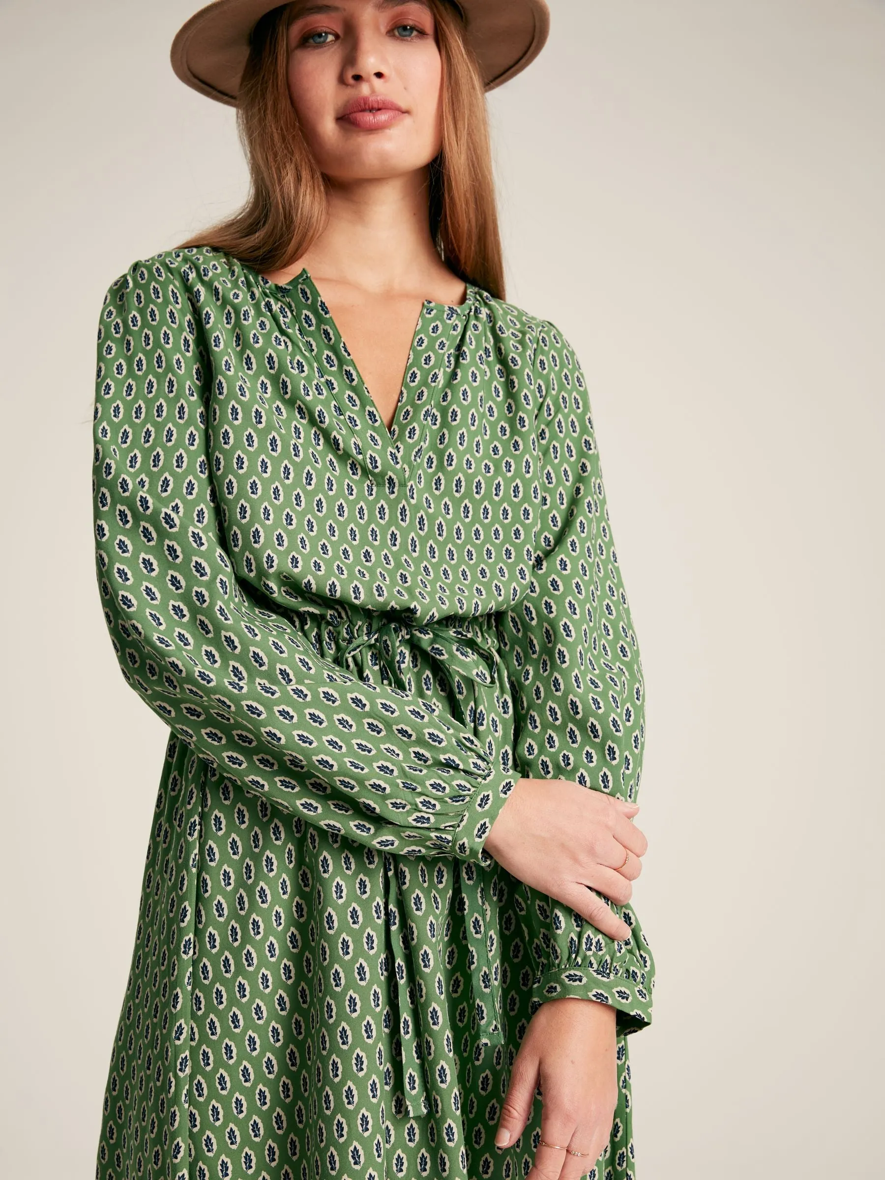 Imogen Green Long Sleeve Belted Midi Dress
