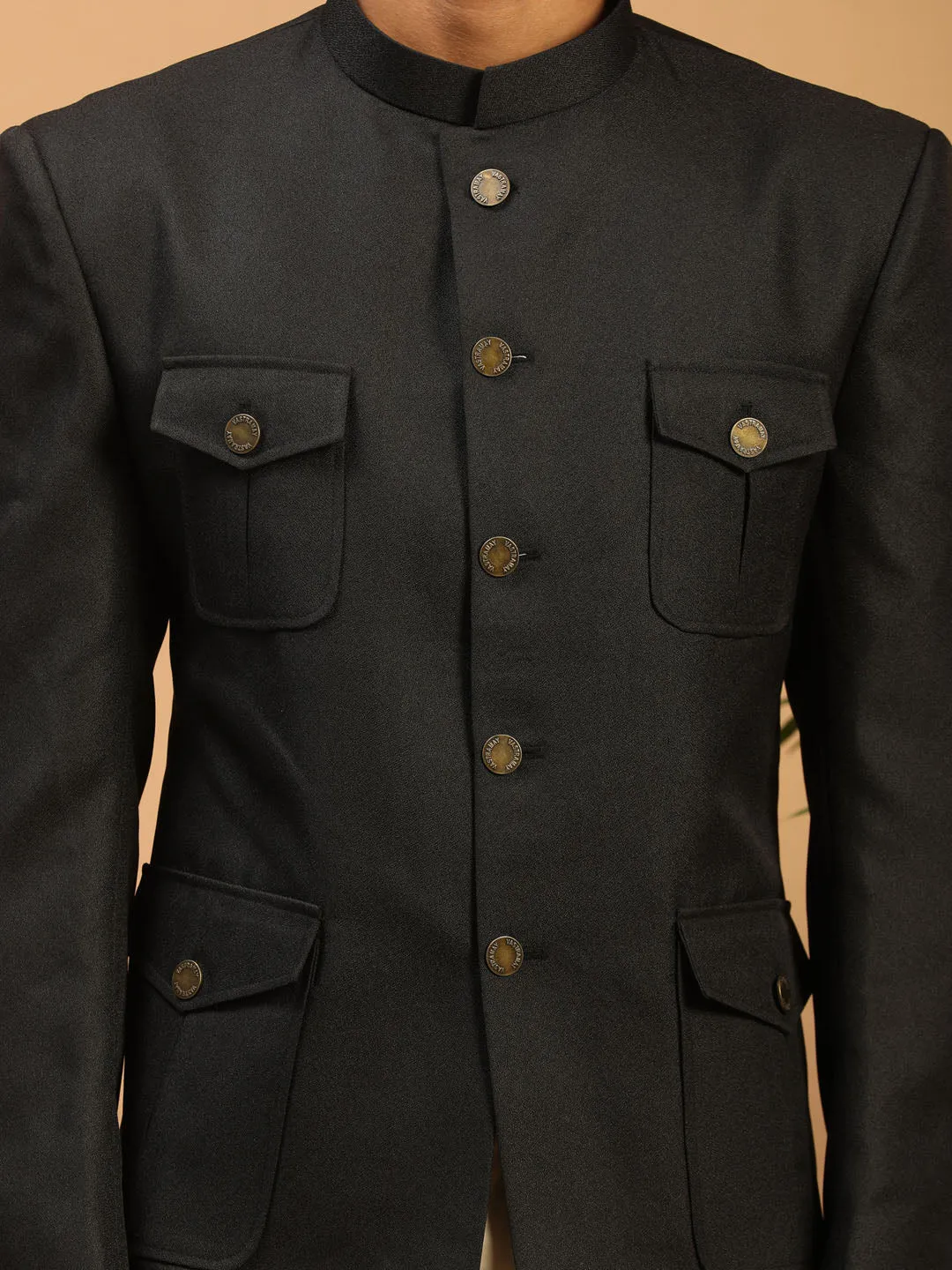 Jashvi Men's Black Four Pockets Jodhpuri