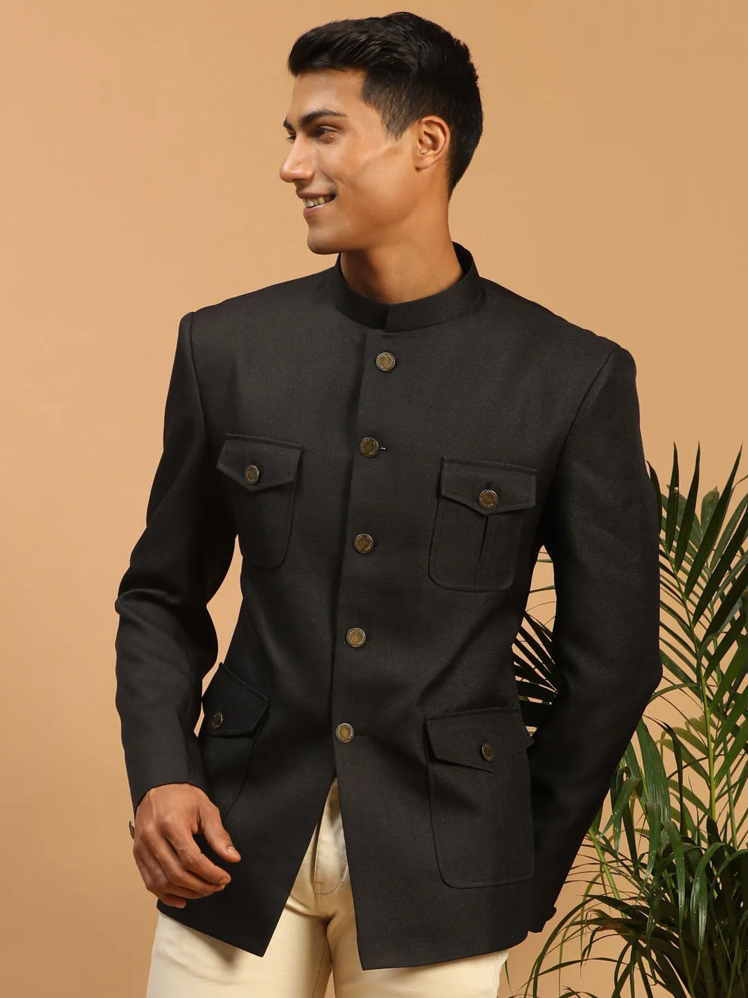 Jashvi Men's Black Four Pockets Jodhpuri