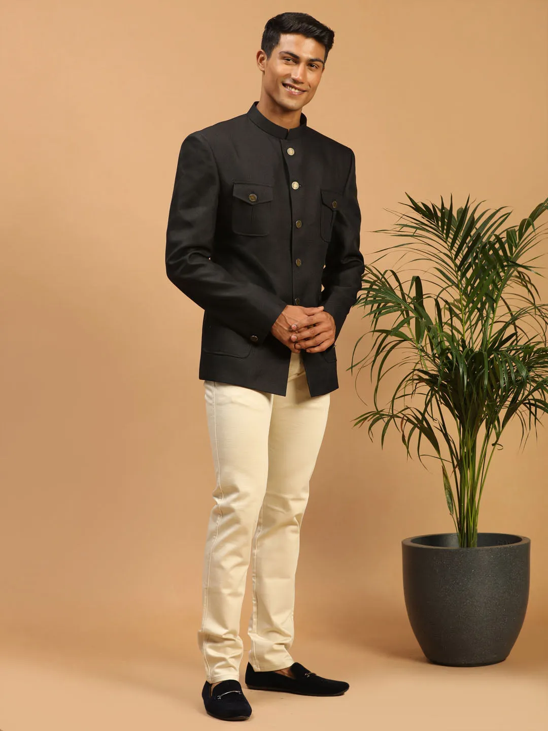 Jashvi Men's Black Four Pockets Jodhpuri